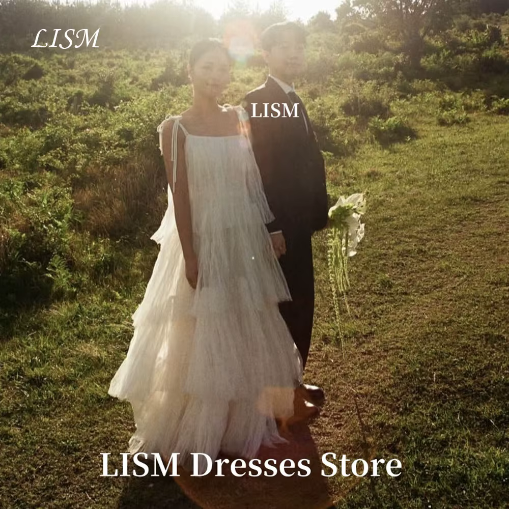 LISM – robe de mariée trapèze élégante à plusieurs niveaux, Simple, coréenne, en Tulle de soie, long
