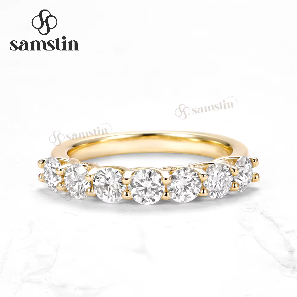 Bague personnalisée Samstin 1.1CTW NGIC en diamants de laboratoire pour femme, or jaune massif 14K 1