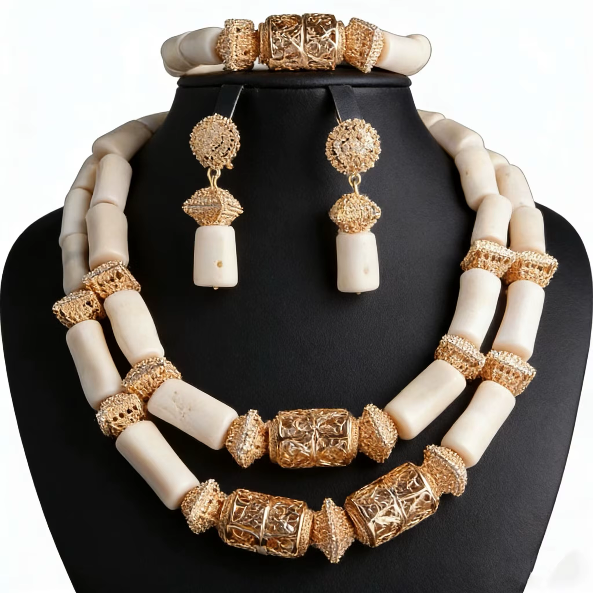 Ensemble de bijoux en perles de corail, bijoux africains plaqués or pour mariage nigérian, bijoux de