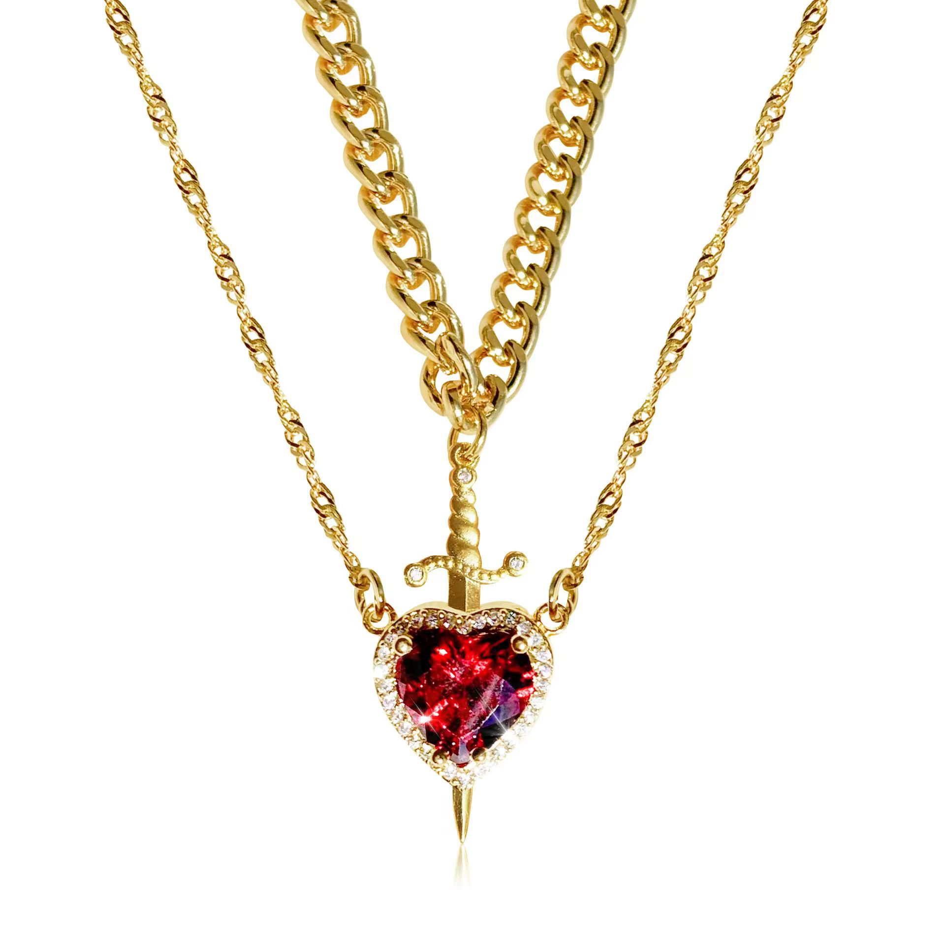 Collier coeur et épée pour Couple, collier en cristal de Zircon pour femmes, cadeau romantique de sa