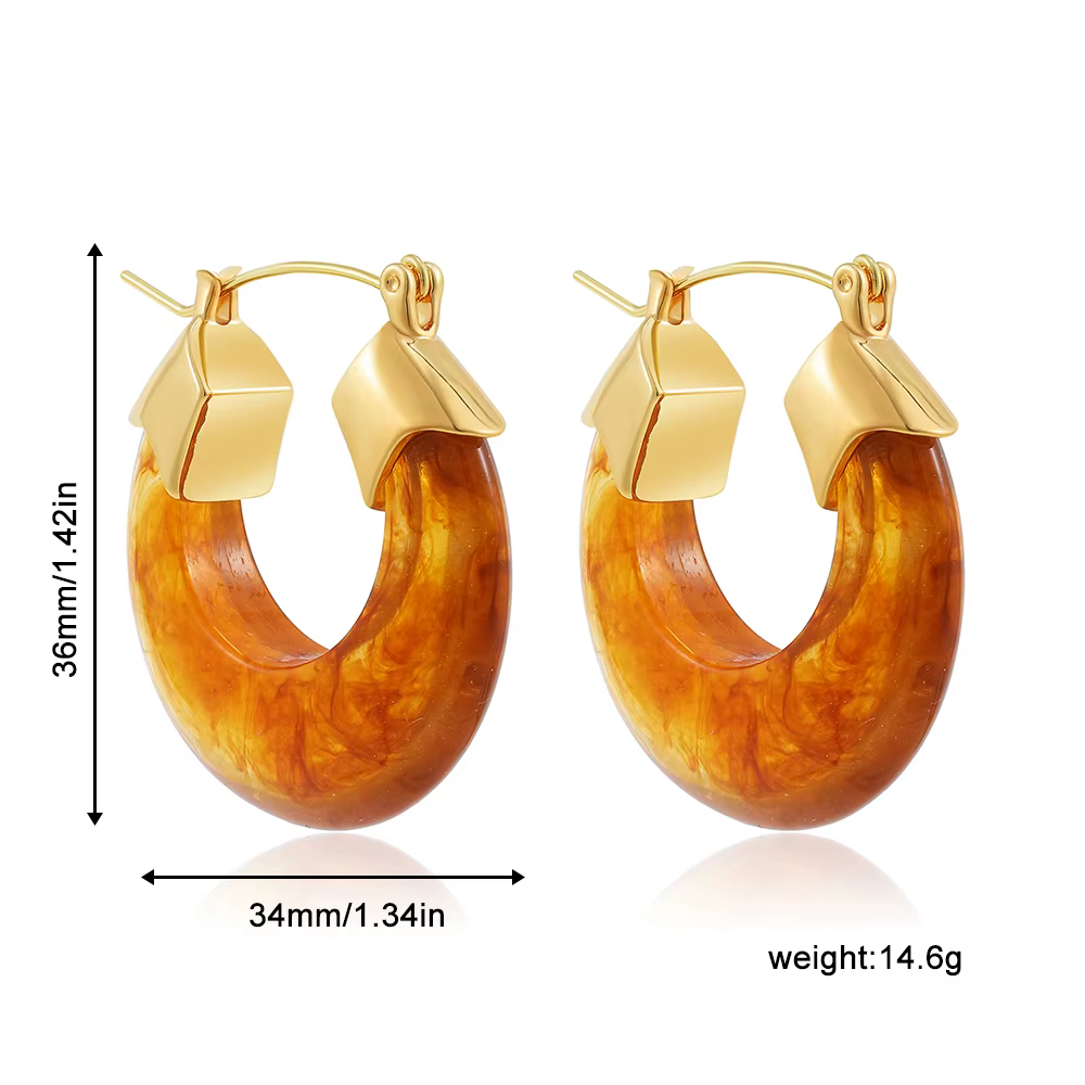 Nouvelle Collection : Boucles d'oreilles créoles en résine plaquées or en forme de U pour femme, en 