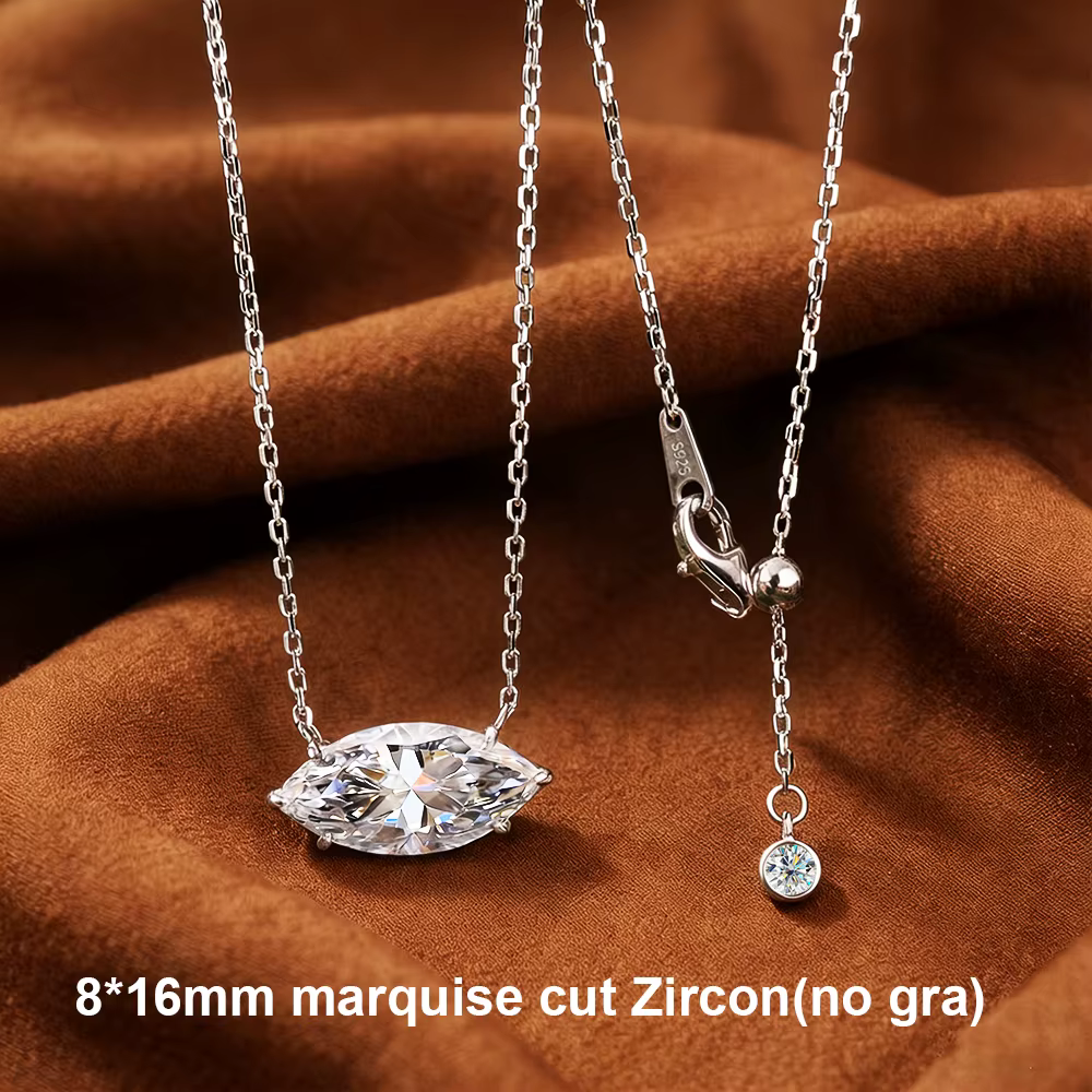 Collier BXINY 5CT en moissanite taille marquise, pendentif solitaire en argent S925 style East West 