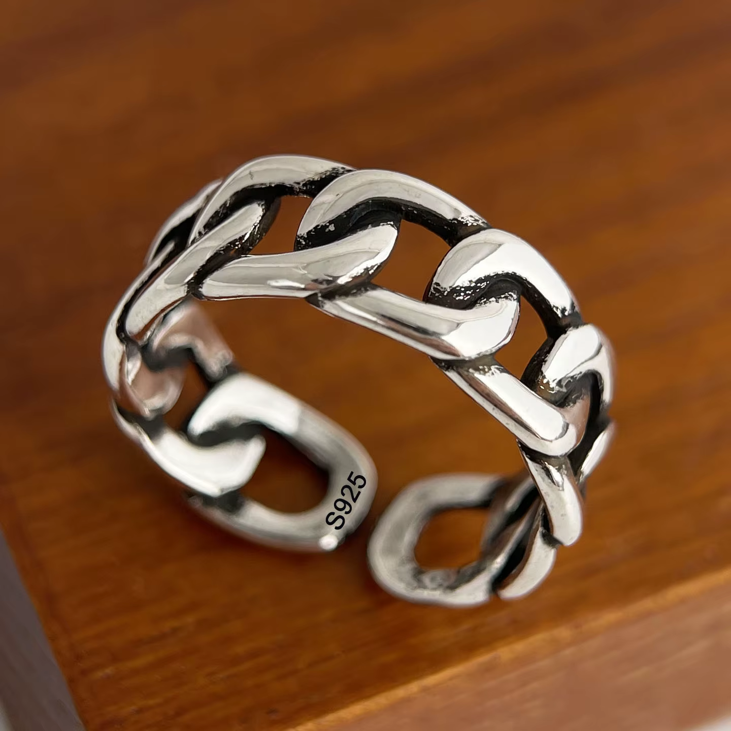 Bagues en argent Sterling 925 pour femmes, Couple minimaliste, fait à la main, chaîne rétro Simple, 