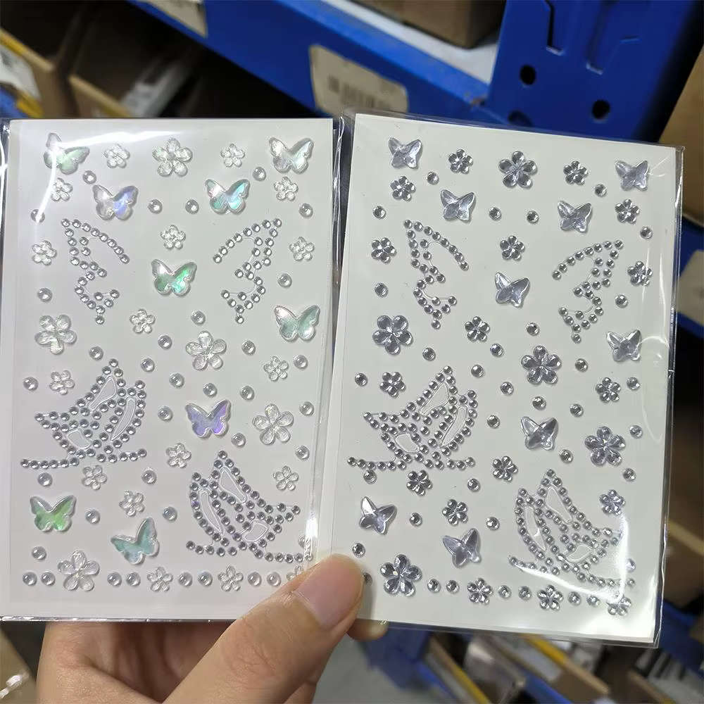 2 pièces Bling rose blanc papillon fleur gemme tatouages autocollant auto-adhésif diamant tatouage t