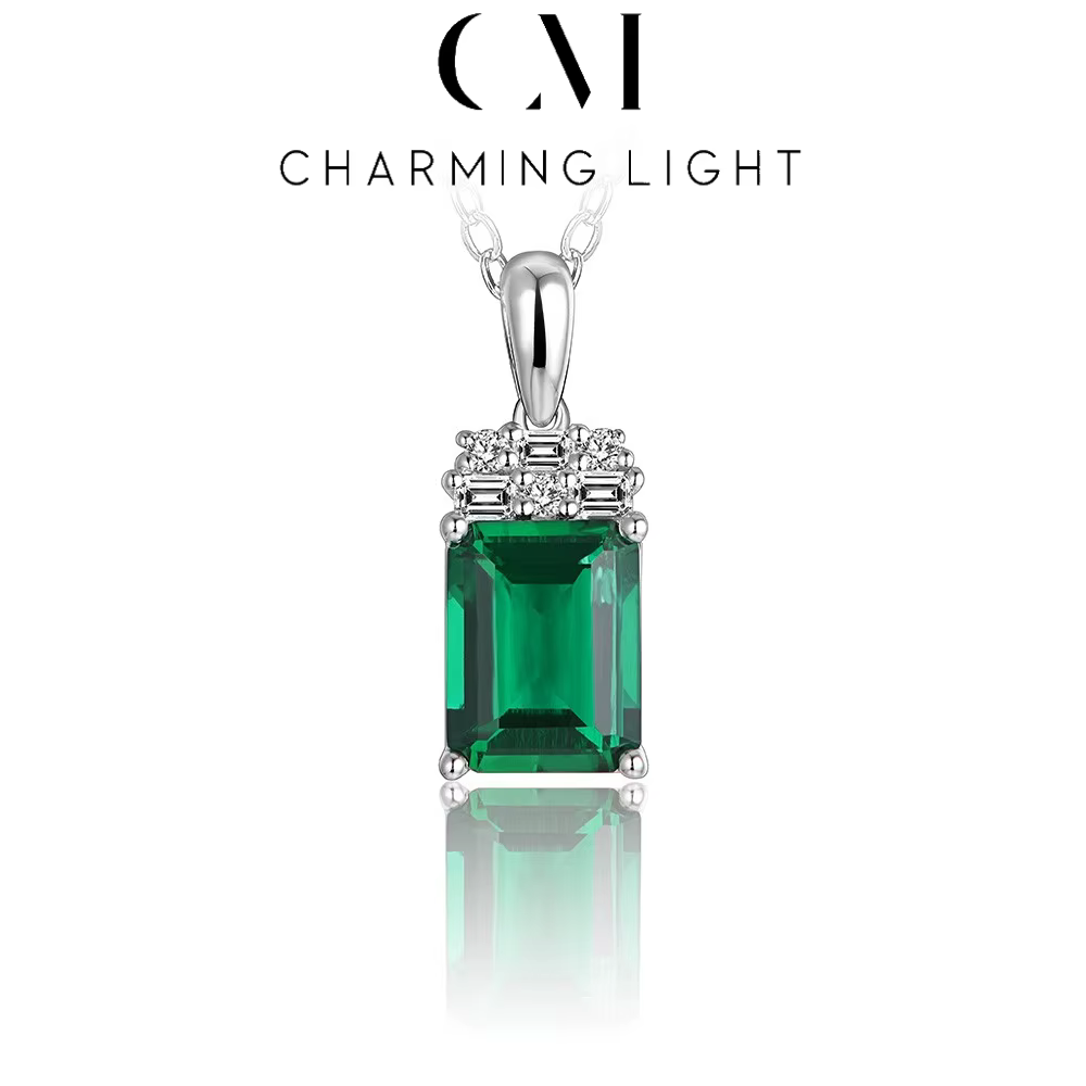Charmant scintillant 2.0CT créé émeraude pendentif collier forme octogonale S925 argent mode Fine fê
