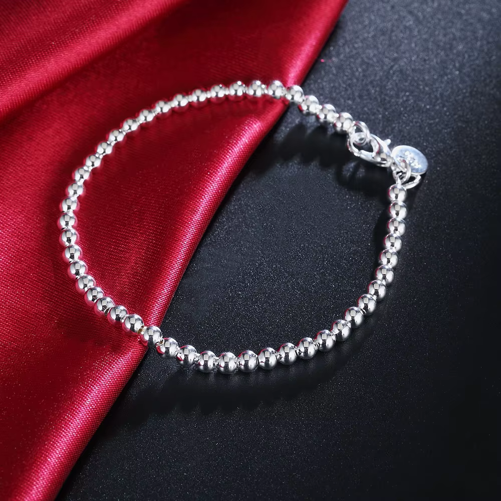 Breloque cadeaux de noël, Bracelet en argent Sterling 925, chaîne de perles de 4MM pour femmes, marq