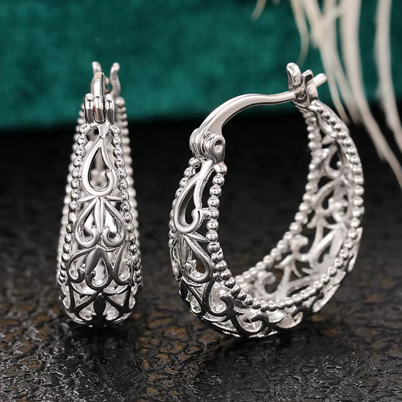 Huretailers-Boucles d'oreilles créoles élégantes pour femmes, design évidé élégant, accessoires déli