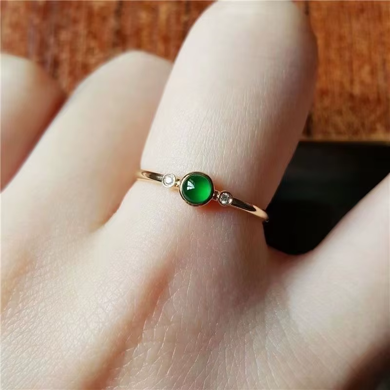 Mini bagues circulaires en calcédoine verte naturelle pour femmes, design minimaliste, charme classi