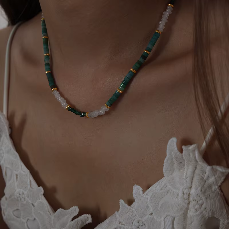 Collier de perles en pierre naturelle pour femmes, tour de cou perlé, bijoux faits à la main, brin i