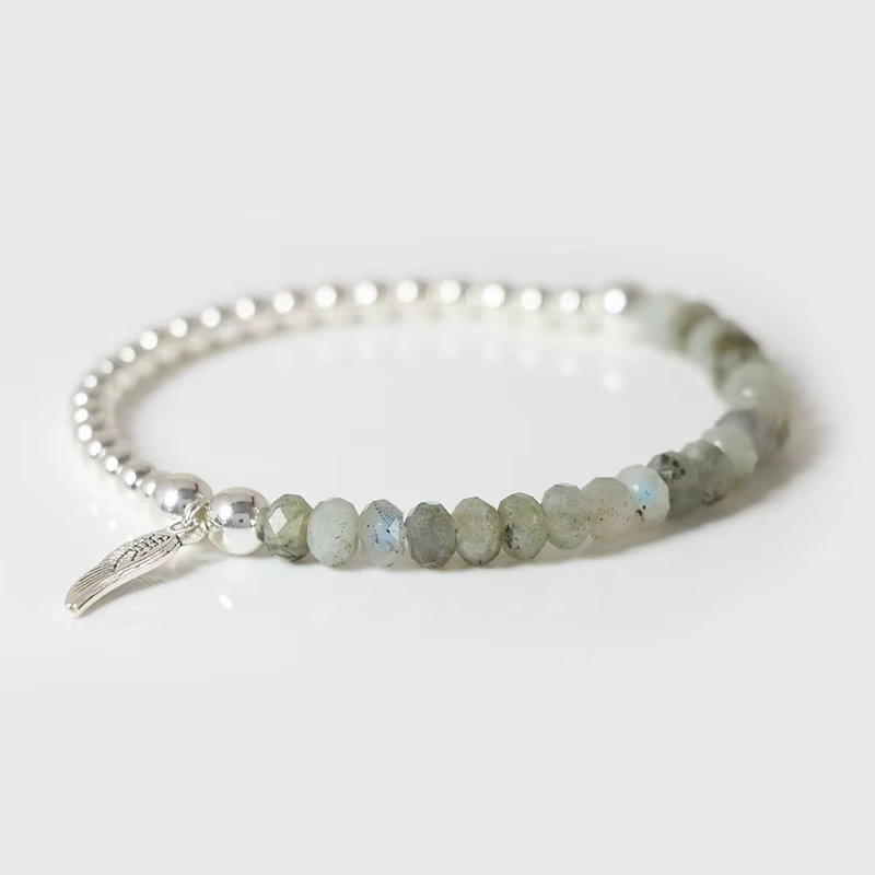Bracelet à breloques aile d'ange, couleur argent, perle extensible, Sodalite naturelle, Agates, pier