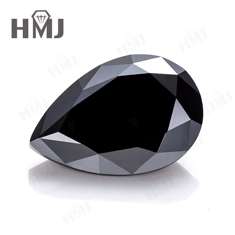 Diamant Moissanite de forme poire, couleur noire, avec certificat GRA ​ Matériaux principaux pour la