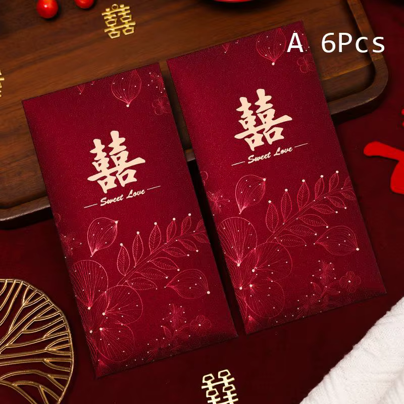 Enveloppes rouges chinoises pour mariage, porte-argent, 6 pièces, Fortune and Happiness