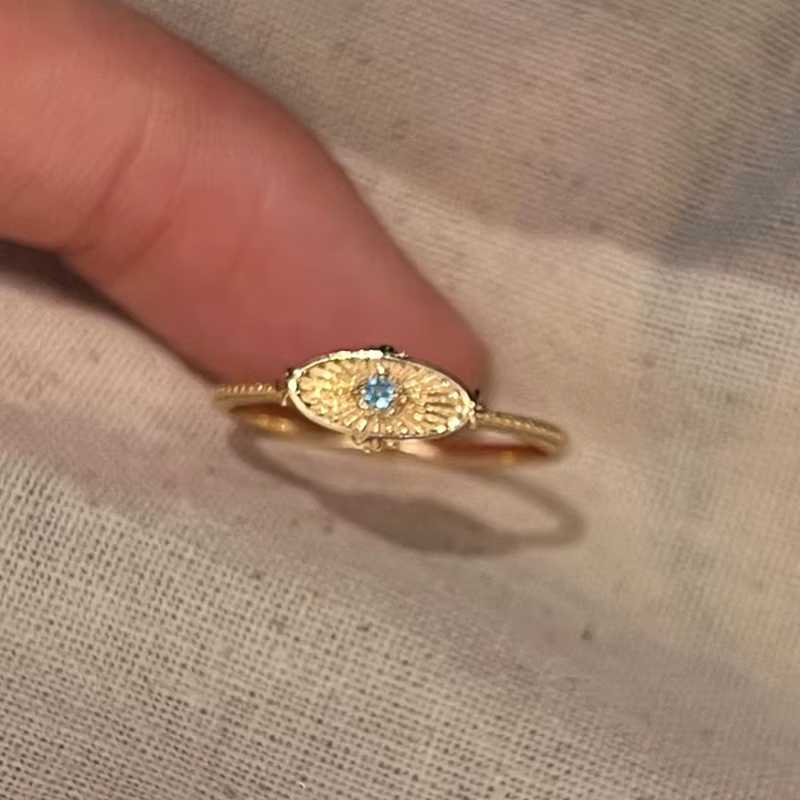 ANENJERY – bague ouverte en Zircon bleu pour femmes, couleur or, Design de luxe français Vintage, no