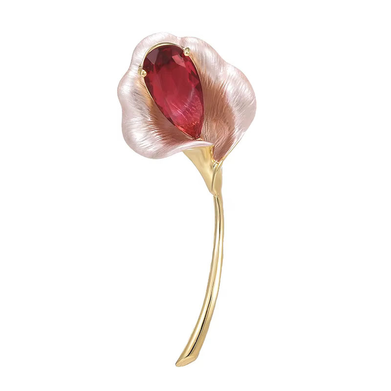 Broches élégantes en émail et cristal motif lys Calla pour femme, bouquets de fleurs en strass, bijo