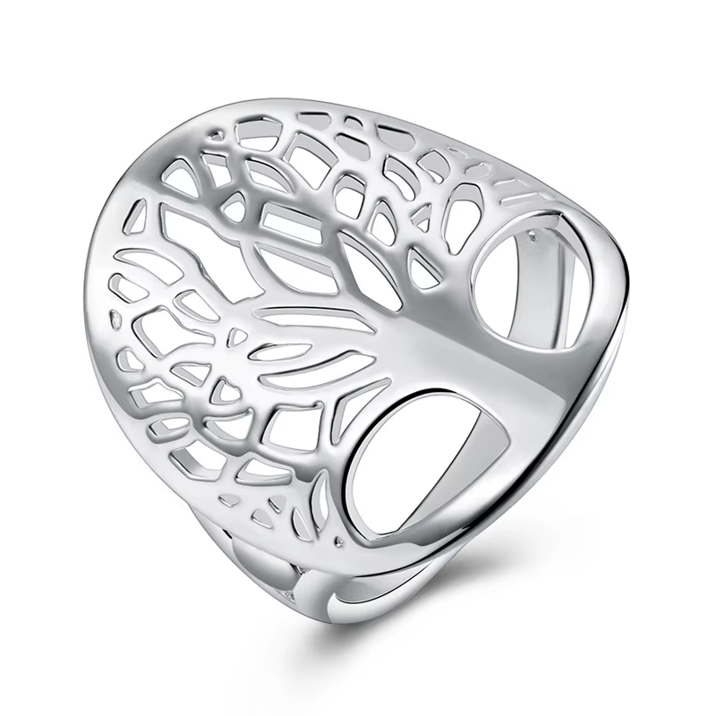 Bague couleur argent en forme d'arbre ajouré, Design artistique, taille 6-10, bijoux unisexe pour fe