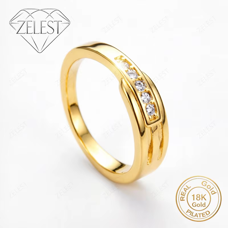 Bague en argent 925 plaqué or 18 carats avec zircone ronde exquise, accessoires de mode pour femmes,
