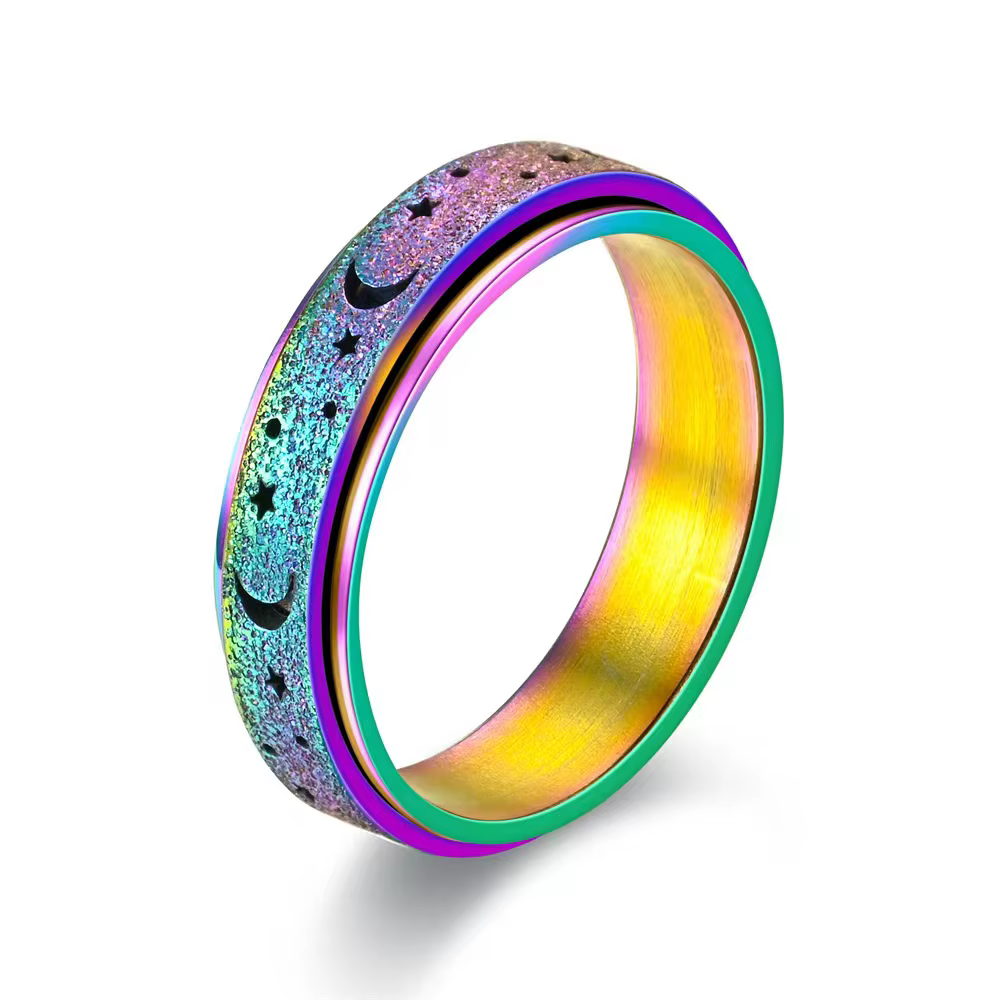 Anneaux rotatifs en acier inoxydable pour femmes et hommes, design rotatif de 6 mm, design lune et é
