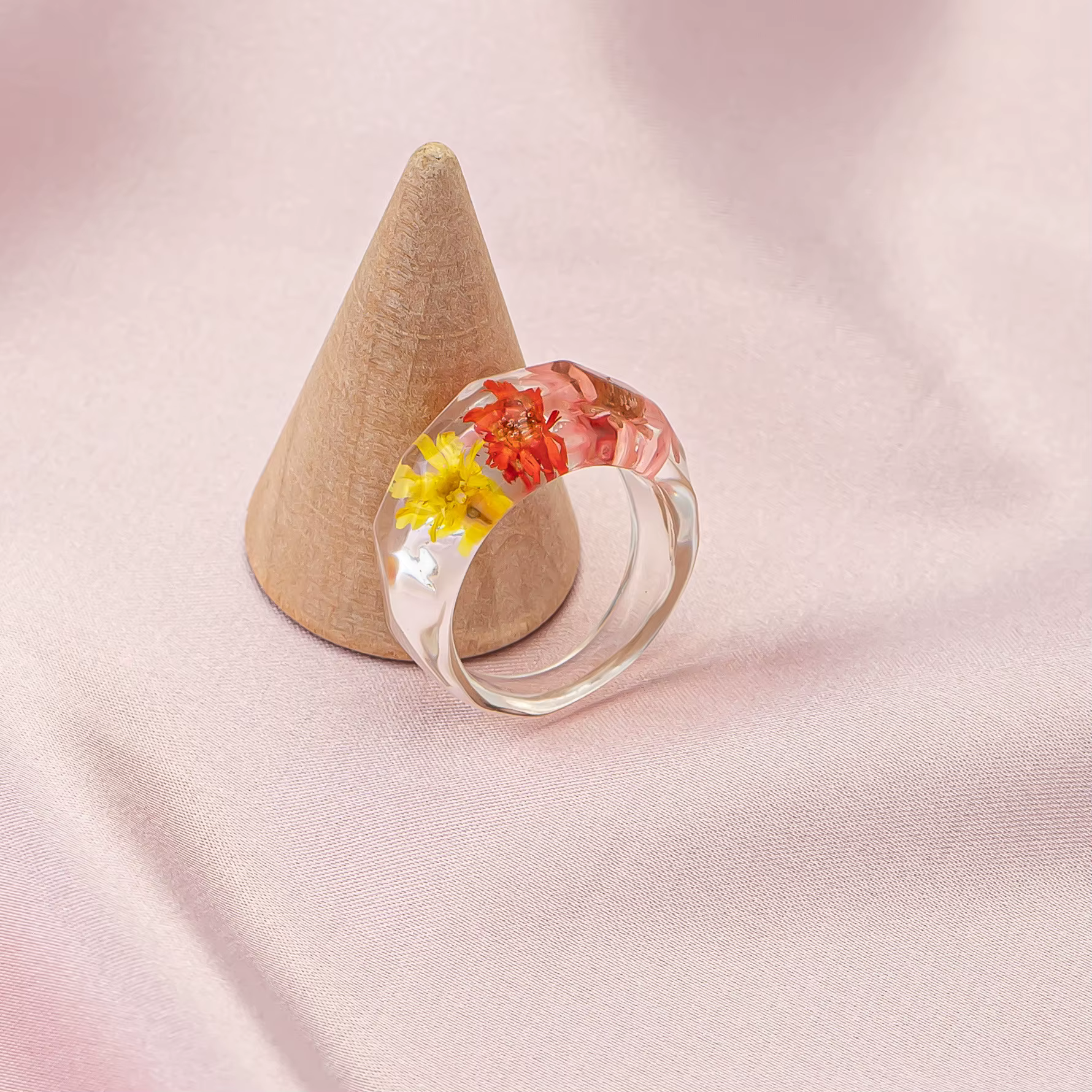Bague en résine minimaliste pour femme, fleur séchée d'android, rétro, acrylique, créatif, personnal