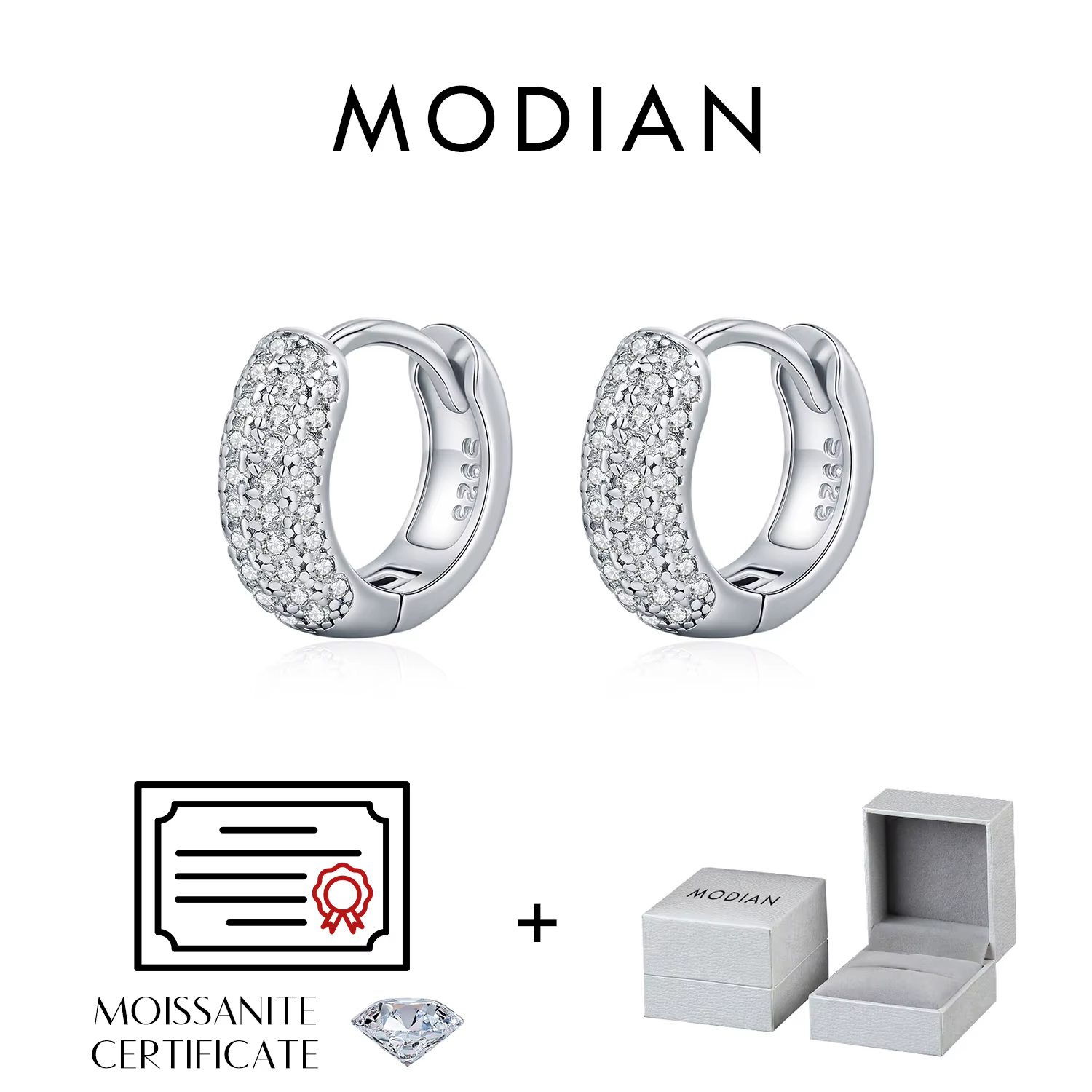 MODIAN D couleur mousseux Moissanite boucle d'oreille 925 en argent Sterling luxe cercle boucles d'o