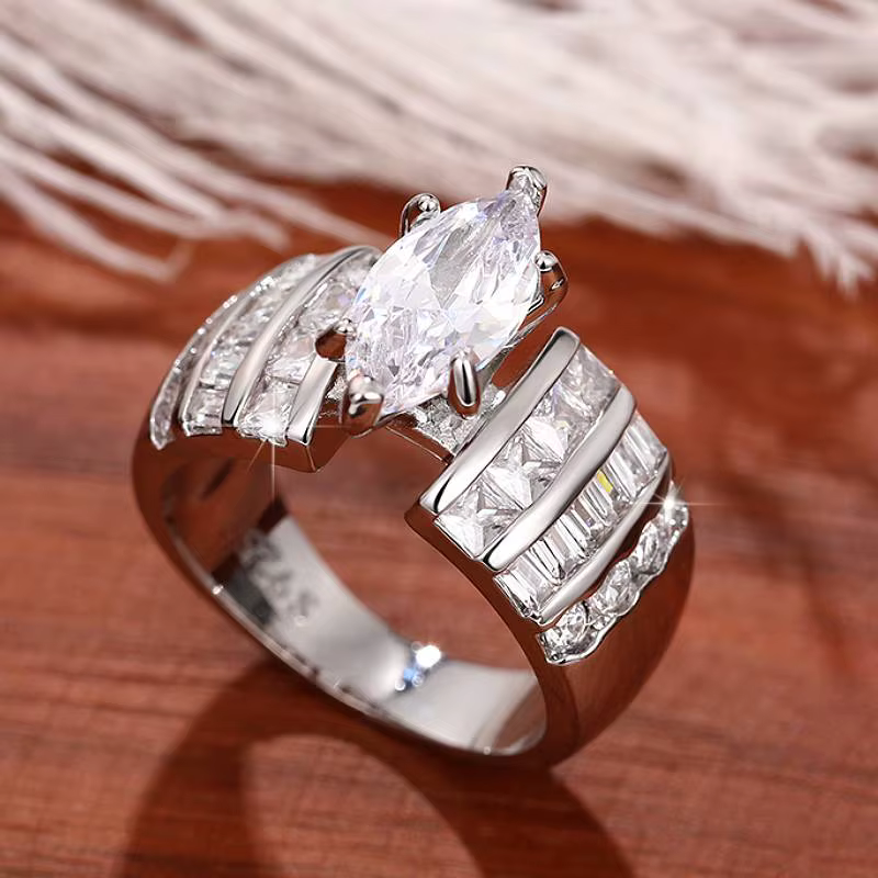 Huitan – magnifique bague pour femmes, incrustée de CZ brillant, design géométrique, accessoires de 