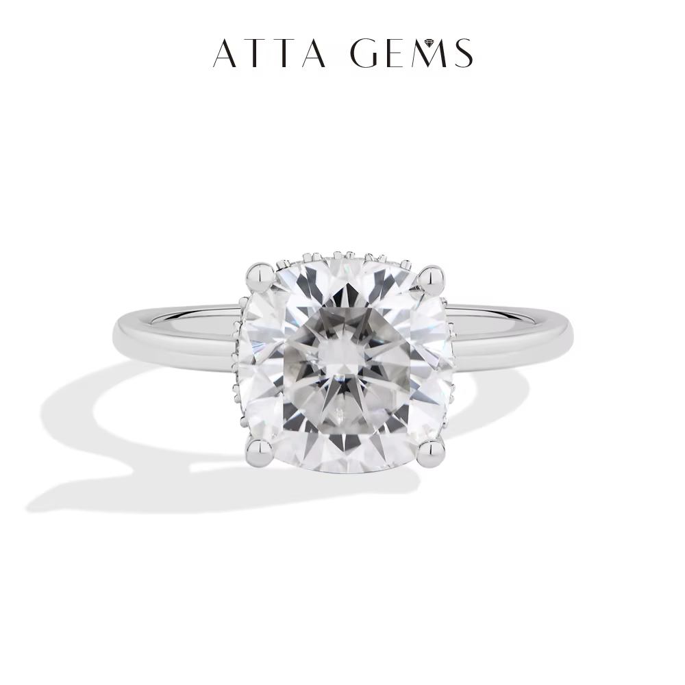 ATTAGEMS – bague Moissanite classique pour femmes, coupe coussin, 3,5 ct, DVVS1, argent Sterling 925