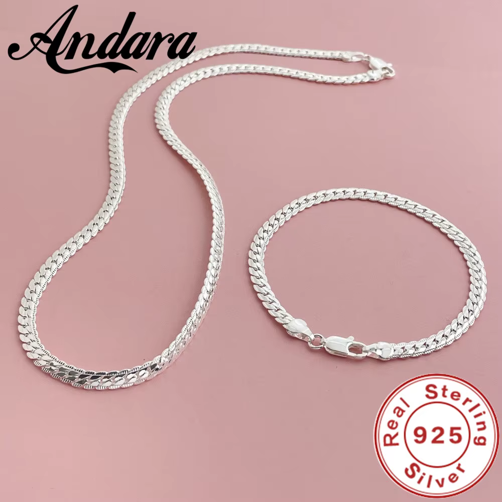 Ensemble de bijoux en argent sterling 925 pour femmes, 20-40CM, collier et bracelet latéral complet,