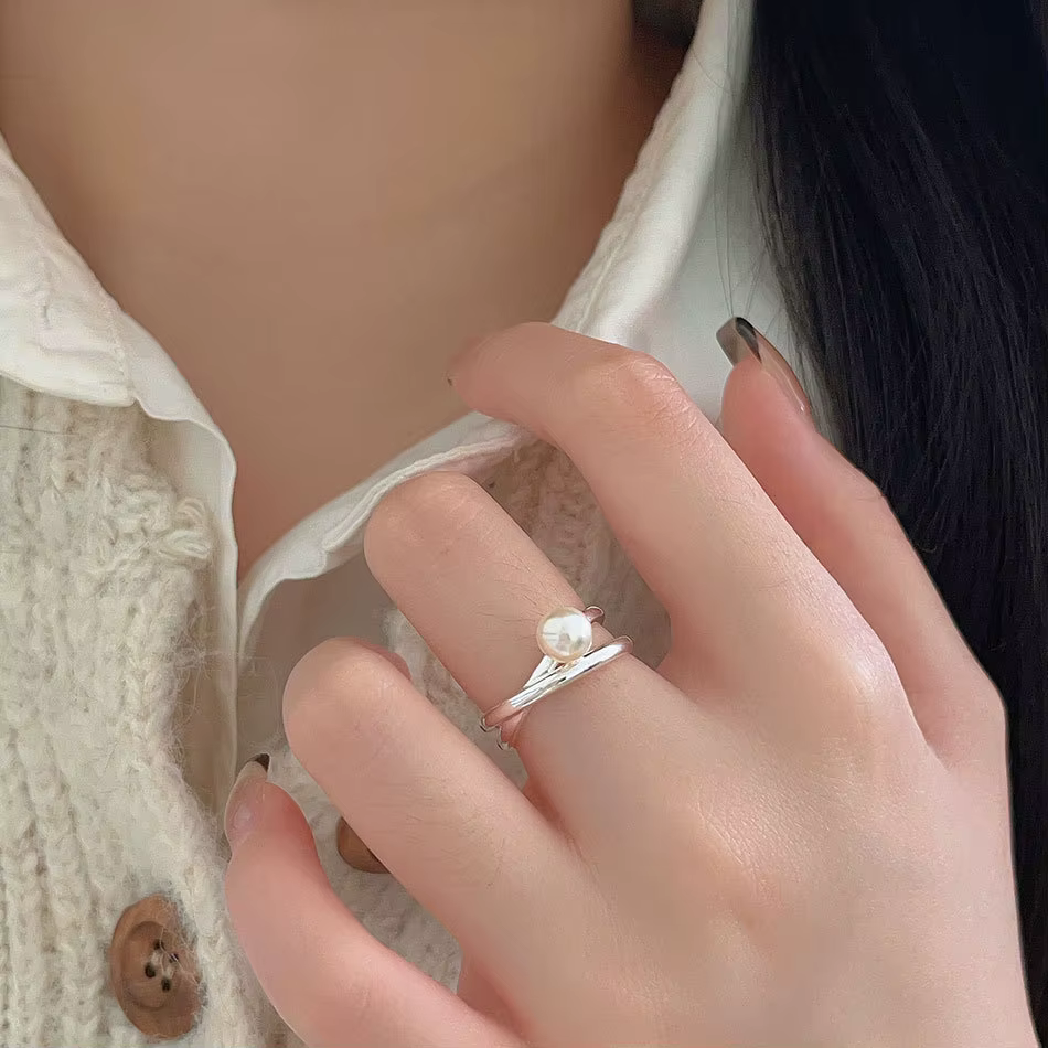Bagues en argent Sterling 925 avec perles irrégulières pour femmes, accessoires de bijoux de luxe Vi