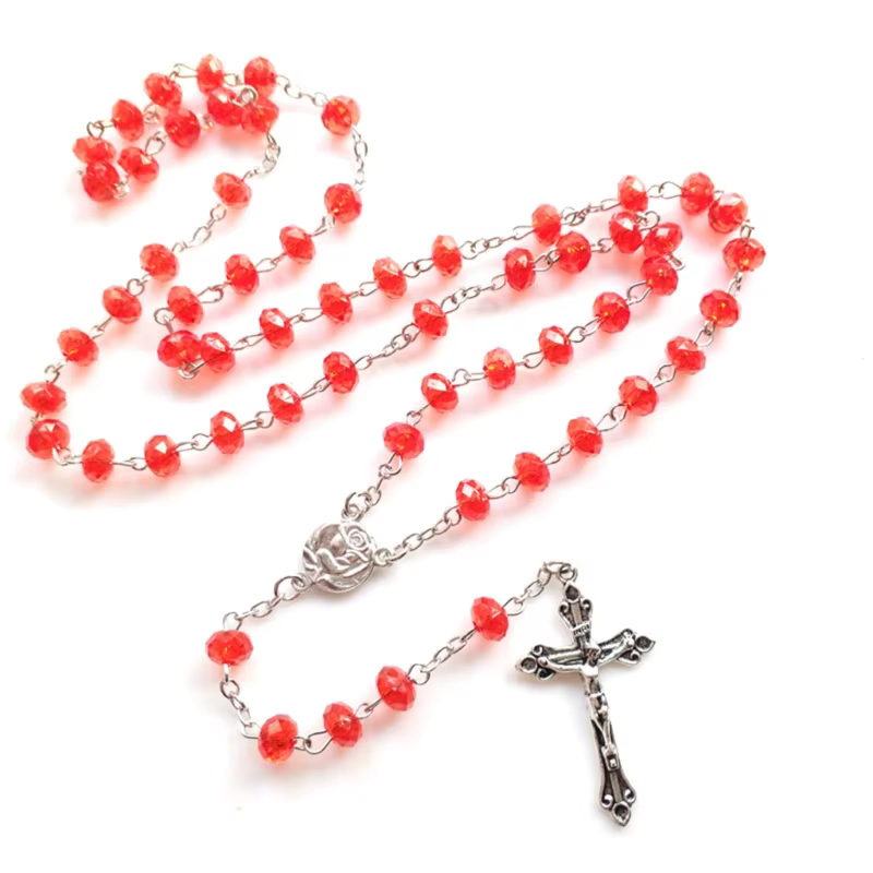 Chapelet avec Pendentif en Forme de Fleur Rose, Bijoux Religieux, Cadeau de Prière, KXRE