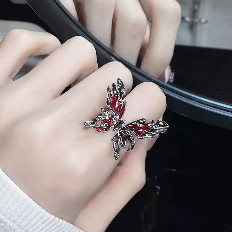Y2K – bague réglable en forme d'huile rouge pour femmes et hommes, ensemble de bagues Punk Vintage à