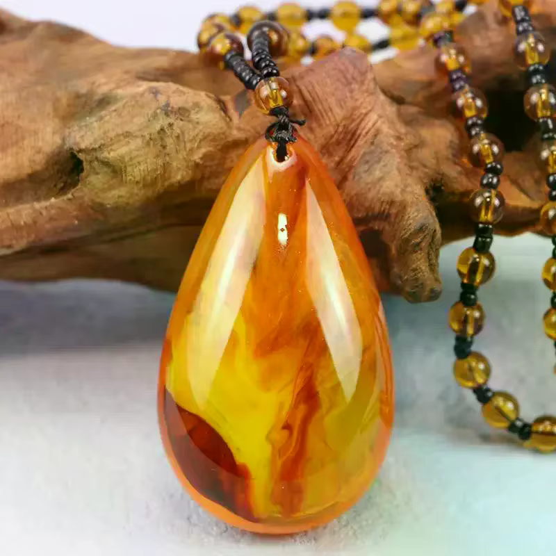 Collier en ambre naturel, perles de cire d'abeille, ambre brésilien, pendentif, collier fait main, s