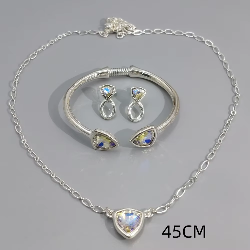 Ensemble de bijoux géométriques en cristal coloré éblouissant Printemps 2026 – Coffret de trois pièc