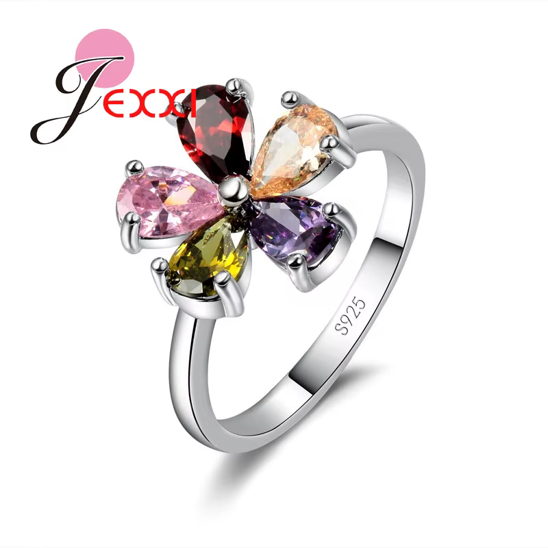Bague de mariage en argent Sterling 925, belle fleur, cristal coloré, bijoux de fête, cadeau de char