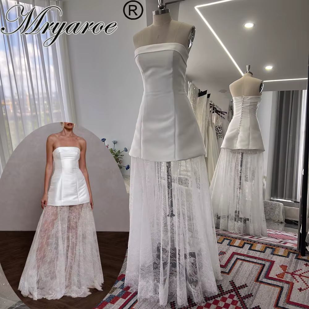 Mryarce – Mini robe Mikado Simple sans bretelles, avec jupe en dentelle détachable, robe de réceptio