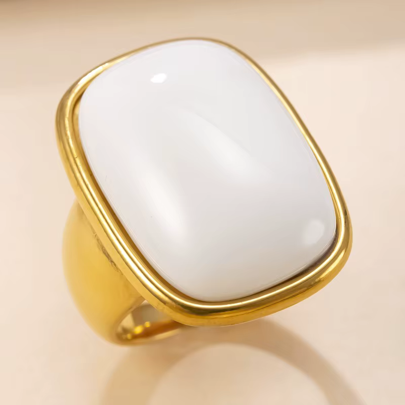 Bagues en acier inoxydable plaqué or 18 carats, multi-tailles, 21x29MM, avec pierre naturelle, style