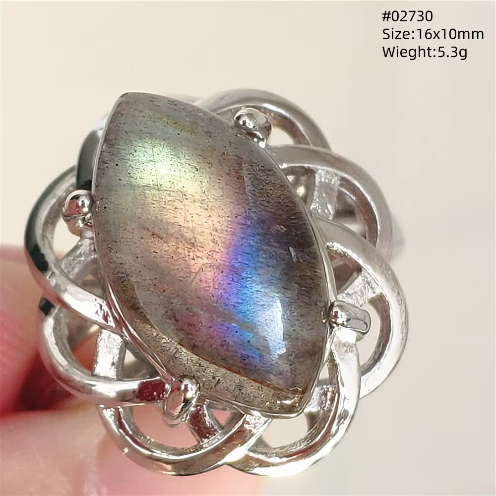 Bague ajustable en labradorite noire naturelle, bijou en pierre précieuse, labradorite bleue, perles
