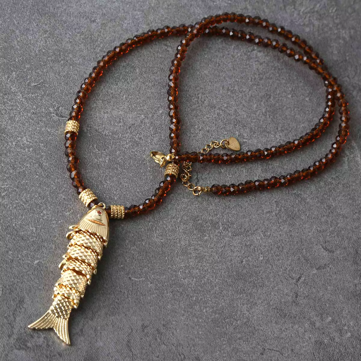 Collier pendentif poisson à articulations mobiles, pour perles de cristal tendance, longue chaîne de