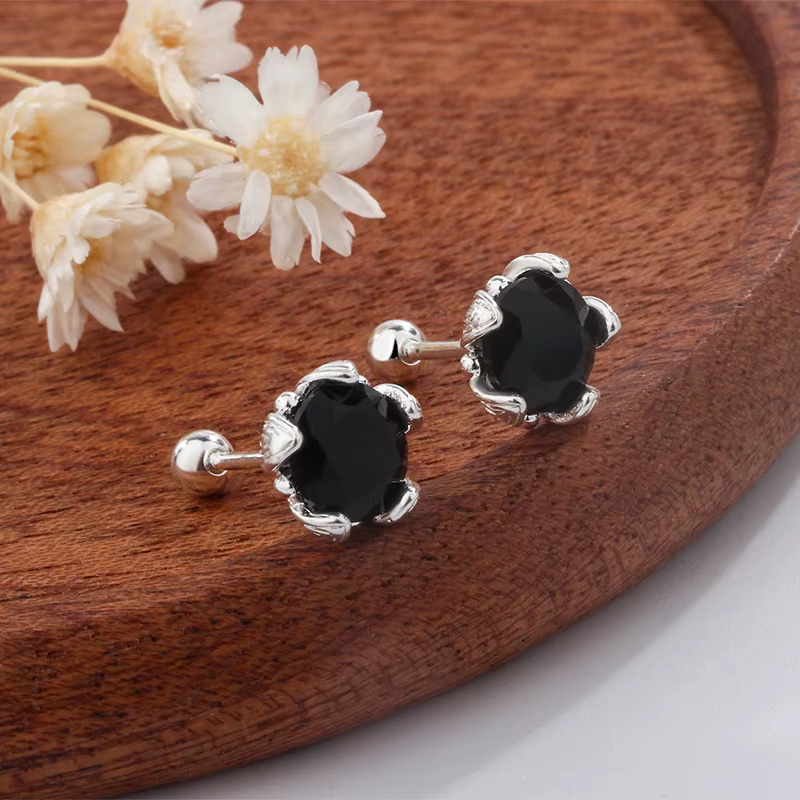 Nouveau en piercing noir irrégulier en argent sterling 925 ​ ​ ​ Boucles d'oreilles pour femmes, acc