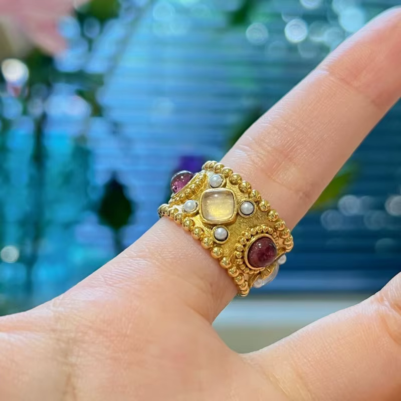 Bagues Vintage en perles bicolores pour femmes, haut de gamme, pierres précieuses, luxe léger, exqui