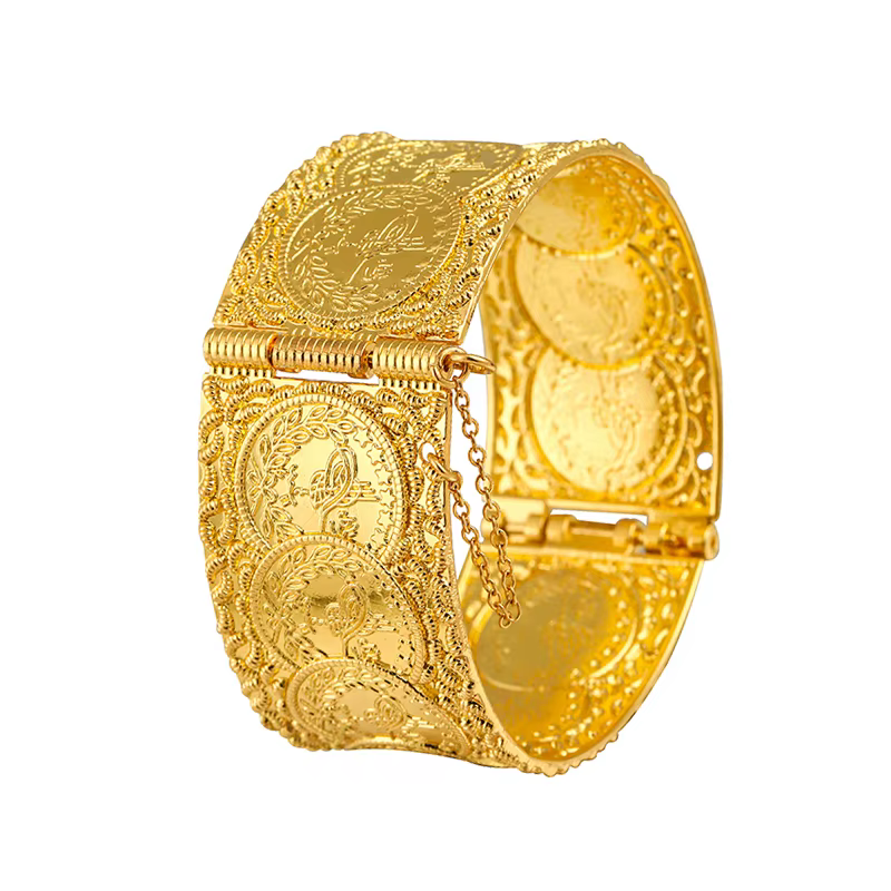 LUIZADA Bracelets de mariée plaqués or pour femme, manchettes ouvertes, bijoux marocains avec pièces