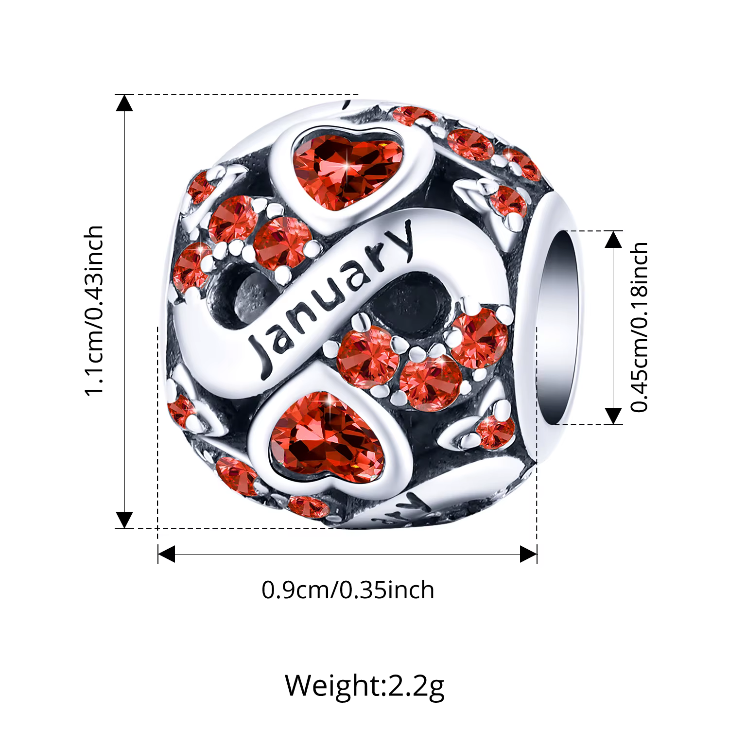 BISAER 12 Breloques Pierre de Naissance Cœur Infini en Zircon pour Femme, Perles pour Bracelet et Co