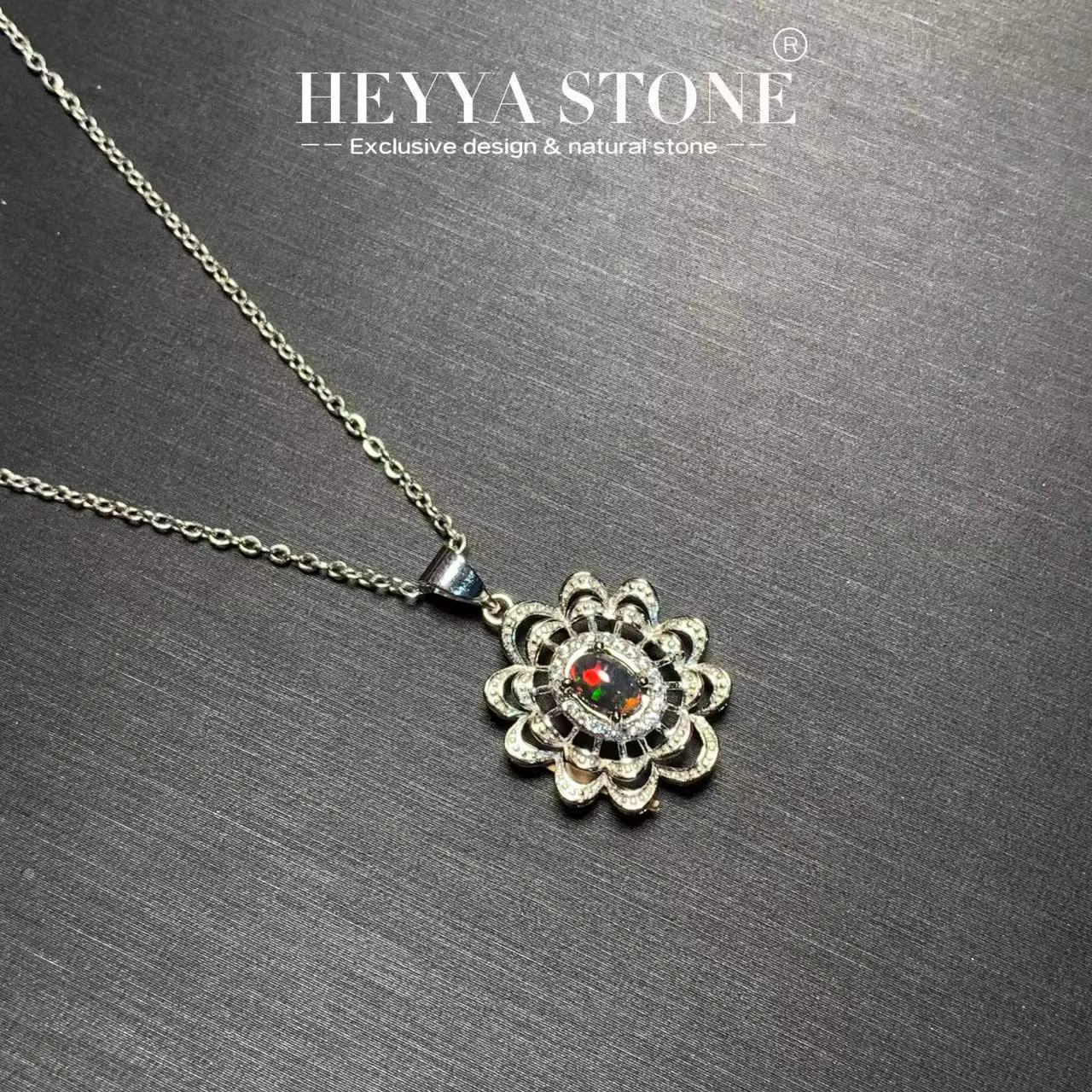 HEYYA – collier ovale en opale noire naturelle pour femmes, plaqué argent 925, bijoux fins simples, 