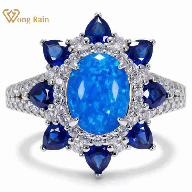 Wong Rain – bague vintage en argent sterling 100% 925, coupe ovale, 7x9 MM, saphir de laboratoire, o