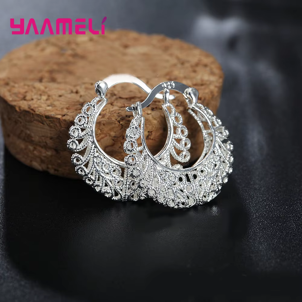 Ethnique Vintage motif cerceau boucles d'oreilles 100% 925 en argent Sterling réel S925 bijoux femme