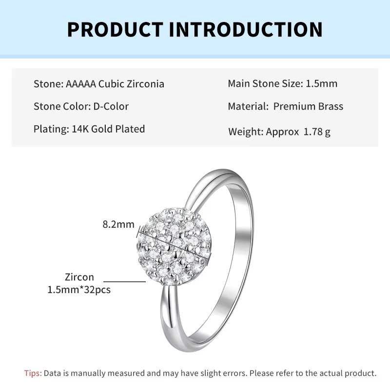 Rrjzz – bagues de fiançailles en grappe de fleurs pour femmes, rondes, diamant CZ, zircone cubique, 