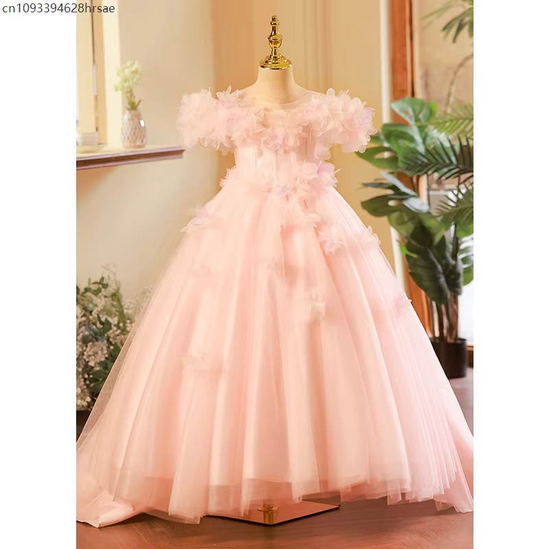 Robes de demoiselle d'honneur de mariage rose, robes de concours pour enfants, Costume de princesse,