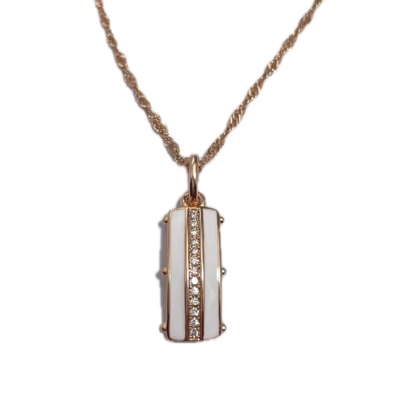 SYOUJYO – collier avec pendentif pavé en Zircon naturel pour femmes, en émail blanc, couleur or Rose