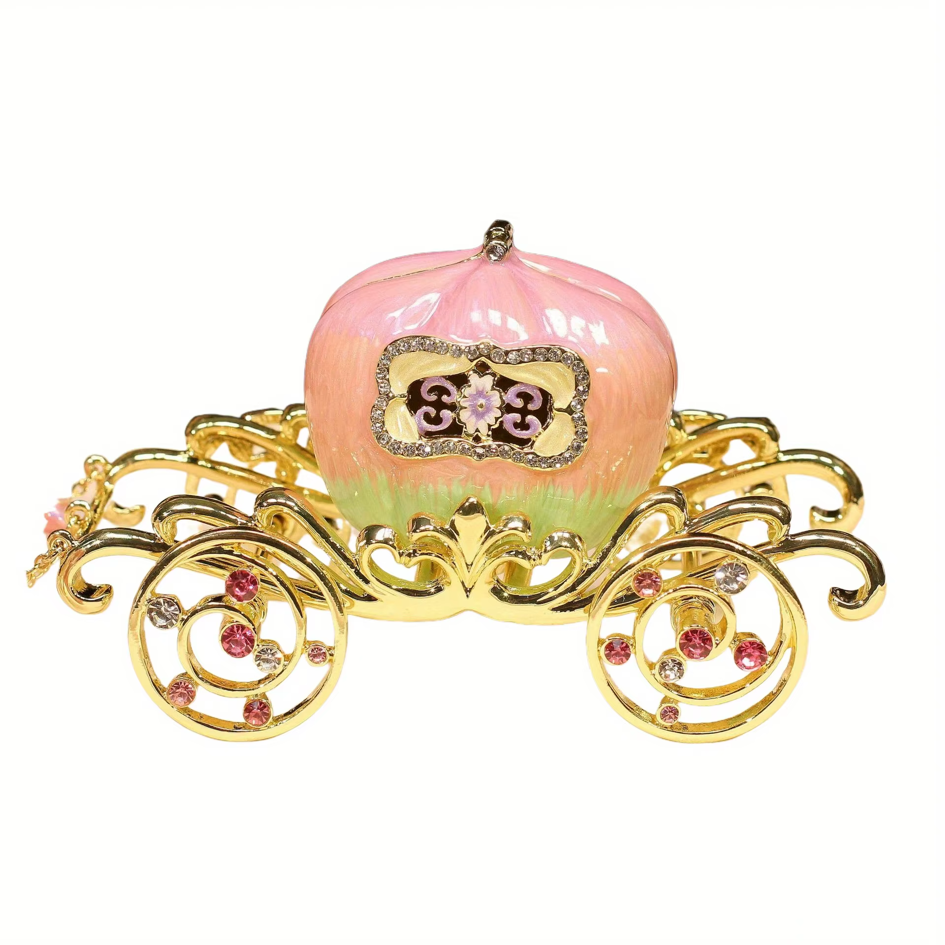Boîte à bijoux en alliage de chariot d'émail en métal, boîte de rangement de bague de mariage artisa