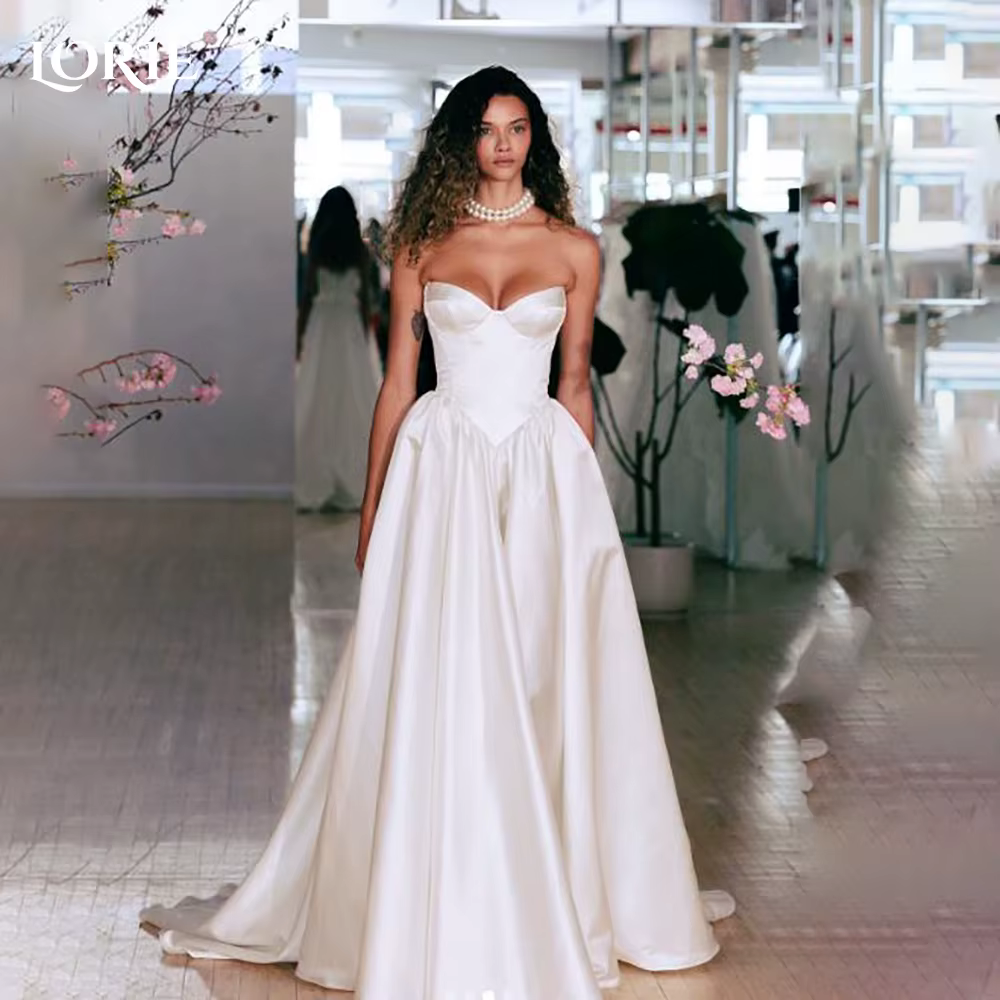 LORIE Vintage robes de mariée chérie bretelles brillant Satin a-ligne ivoire robe de mariée plis pri