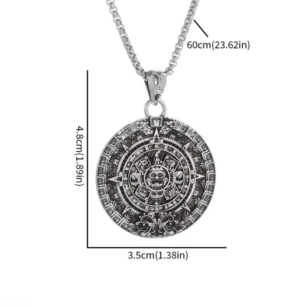 Collier pendentif rond avec calendrier solaire Vintage, bijoux quotidiens pour hommes, colliers de f