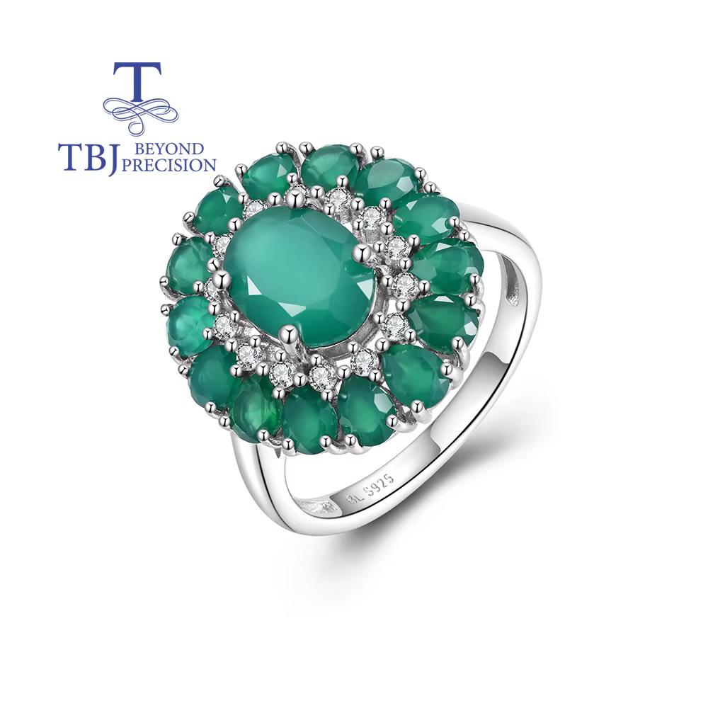 Bague en argent S925 pour femme, agate verte naturelle, pierre précieuse apaisante, bijoux de luxe l